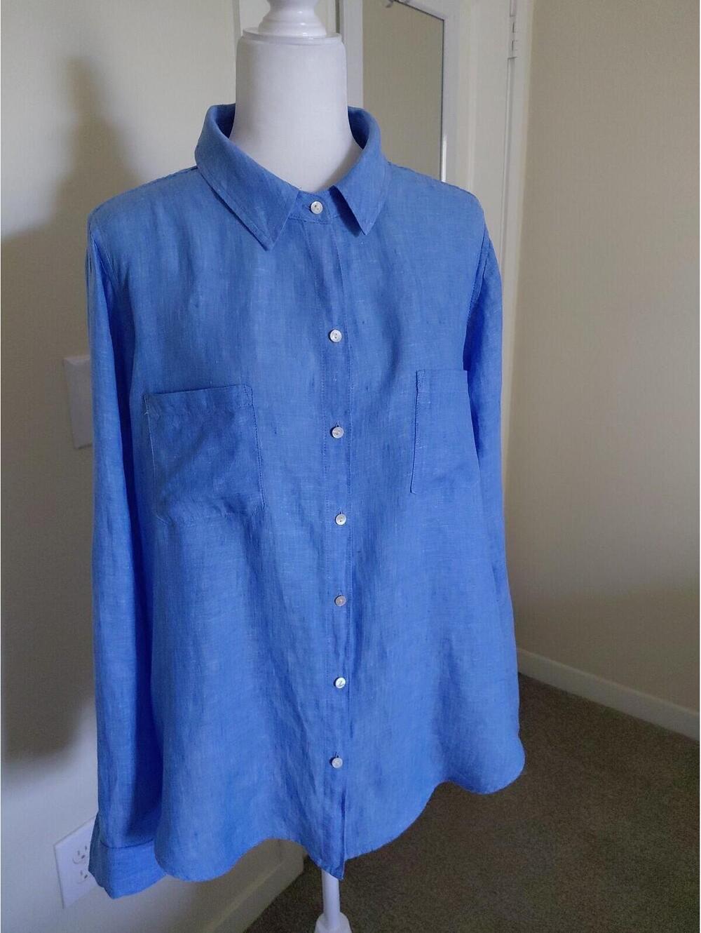Lilly Pulitzer Linen Shirt Beckon Blue Sea Salt Size XL Excellent Condition